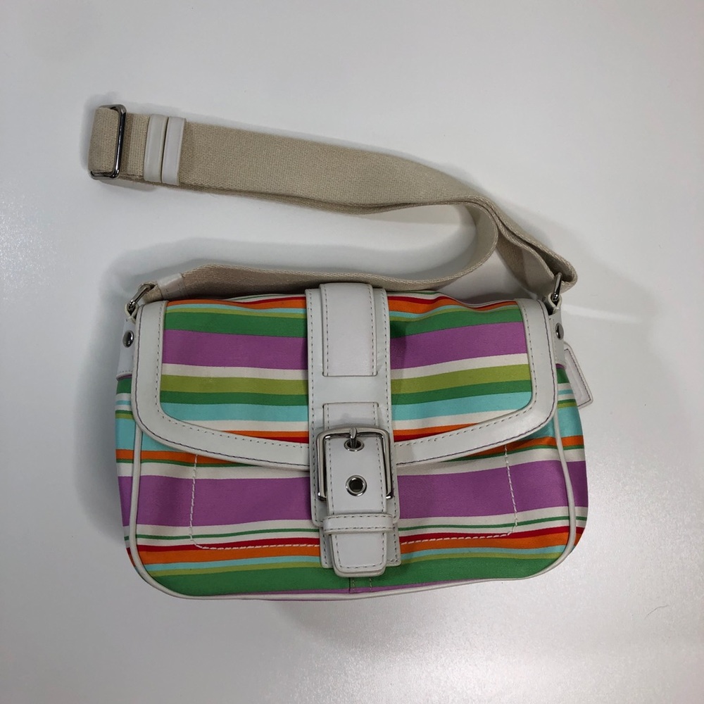 Coach Spring Stripe Leather Trim Shoulder Bag